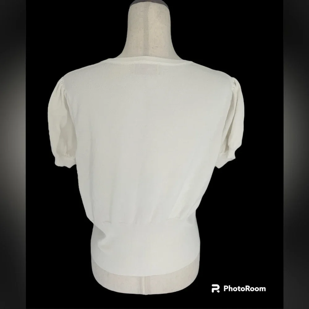 Belle Poque Cream Short Sleeve‎ Sweater Cardigan XL - Picture 2 of 5